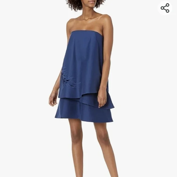 Halston Heritage Women's 10 Blue Strapless Tiered Embroidery Detail Dress Silk - Picture 9 of 12